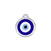 Evil Eye Navy roestvrijstalen hondenpenning small/klein dia. 2 cm - Reddingo