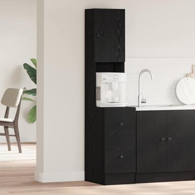 Keukenkast met lade met plank met opslag met de deur Zwart eiken Bewerkt hout