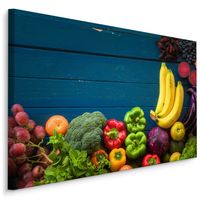 Schilderij - Groente en fruit op hout (print op canvas), multi-gekleurd, wanddecoratie - thumbnail