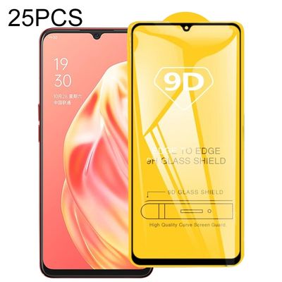 Voor OPPO A91 25 PCS 9D Full Glue Full Screen Tempered Glass Film