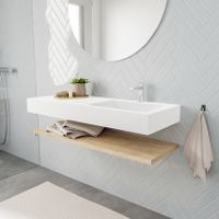 Mondiaz Alan badmeubel 120 cm planchet washed oak vrijhangend wastafel rechts 1 kraangat wit