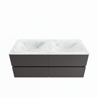 MONDIAZ VICA-DLUX 120cm badmeubel onderkast Dark grey 4 lades. Inbouw wastafel CLOUD dubbel 2 kraangaten, kleur Opalo. - thumbnail