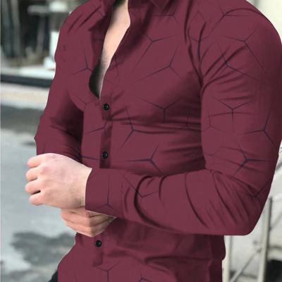 Bon&Bon Men's Geometric Print Long Sleeve Button Up Shirt - Black Burgundy / M