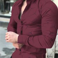 Bon&Bon Men's Geometric Print Long Sleeve Button Up Shirt - Black Burgundy / M