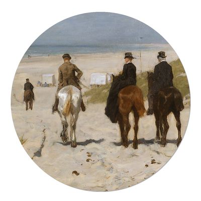 Muurcirkel Morgen rit langs het strand 130 White PVC Ophangsysteem