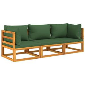 vidaXL 3-delige Loungeset met groene kussens massief hout