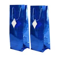 Flessen kado verpakking - 2x - metallic blauw - 33 x 10 cm - Wijnfles/champagne fles inpakken