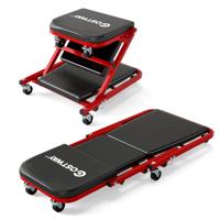 2 in 1 Rolplank Werkplaats Montageplank met 6 Wielen & Gevoerde Zitting tot 150 kg Belastbaar Zwart