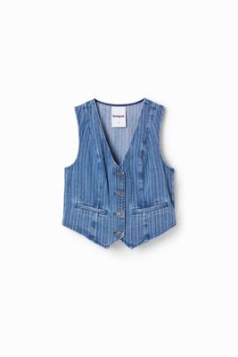 Gestreepte denim vest met knoopsluiting. - BLUE - M