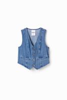 Gestreepte denim vest met knoopsluiting. - BLUE - M