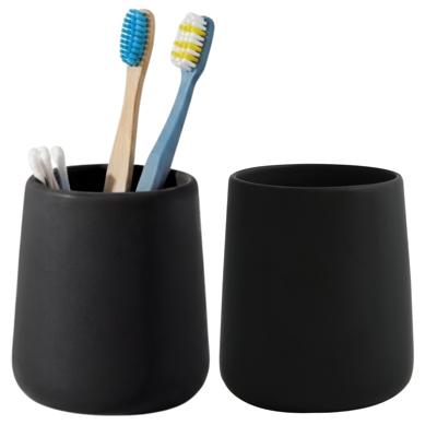 Badkamer beker / tandenborstelhouder Earth Serie - 2x - Keramiek - zwart - 8 x 10 cm Badkamer beker / tandenborstelhouder Earth Serie - 2x - Keramiek - zwart - 8 x 10 cm