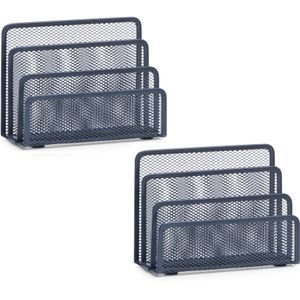 2x Antraciet grijze brievenhouders postbakjes 3-vaks van draadmetaal/mesh 17 x 13,5 cm