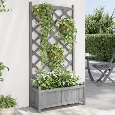 VidaXL Plantenbak met latwerk massief vurenhout grijs