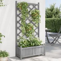 VidaXL Plantenbak met latwerk massief vurenhout grijs
