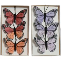 6x stuks decoratie vlinders op draad - rood - paars - 6 cm - Hobbydecoratieobject - thumbnail