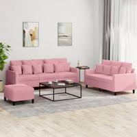 3-delige Loungeset met kussens fluweel roze