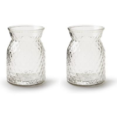 Bloemenvaas - 2x - helder bewerkt/transparant glas - H16 x D12 cm