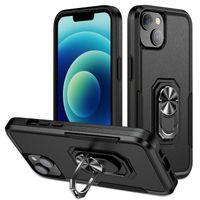 Lunso - iPhone 15 - Armor backcover hoes met ringhouder - Zwart