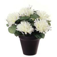 Kunstbloemen plant in pot - witte tinten - 23 cm - Bloemenstuk ornament