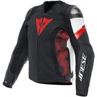 DAINESE Avro 5 Leather Jacket, Leren motorjas, Zwart-Lava Rood-Wit