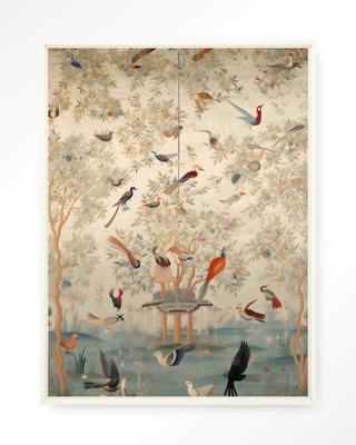 Urban Cotton Wandkleed 'Oriental Day' 80 x 110cm in Floating Frame - off white