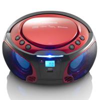 LENCO SCD-550RD - Draagbare FM Radio CD/MP3/USB/Bluetooth®-speler met LED verlichting - Rood