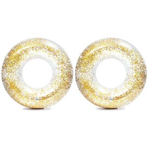 Set van 2x stuks intex opblaasbare gouden glitter zwembanden/zwemringen transparant 107 cm