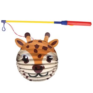 Bol lampion giraf - bruin - H20 cm - papier - met lampionstokje - 40 cm