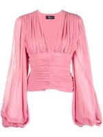 Blumarine blouse froncée en soie à col v - Rose