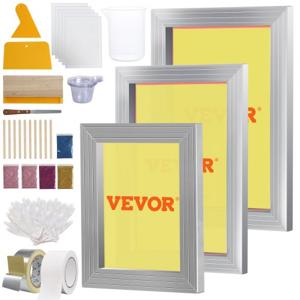 VEVOR zeefdrukkit, 3 stuks aluminium zeefdrukframe 6x10/8x12/10x14 inch 110 mesh, 5 glitter & zeefdruk rakels & folies voor T-shirts, doe-het-zelf bedrukking etc.