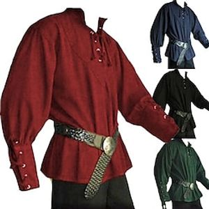 Punk Gothic Middeleeuws Renaissance 17e eeuw Blouse / overhemd Cosplay kostuum Tuniek Krijger Ridder Viking Keltische ridder Ranger Walhalla Voor heren Trekkoord Effen Halloween Prestatie Toneel Lightinthebox