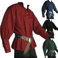 Punk Gothic Middeleeuws Renaissance 17e eeuw Blouse / overhemd Cosplay kostuum Tuniek Krijger Ridder Viking Keltische ridder Ranger Walhalla Voor heren Trekkoord Effen Halloween Prestatie Toneel Lightinthebox