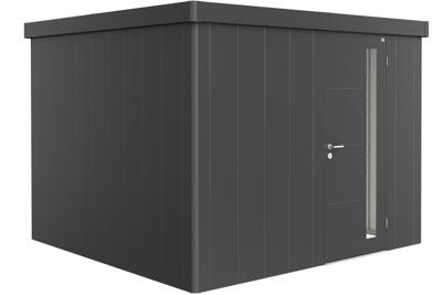 Biohort Metalen tuinhuis Neo - Enkele deur - Donkergrijs - 3C (292x292 cm)- Plat dak- Metaal- Biohort