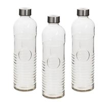 Set van 3x stuks waterflessen/drinkflessen 1 liter van gehard ribbel glas - thumbnail