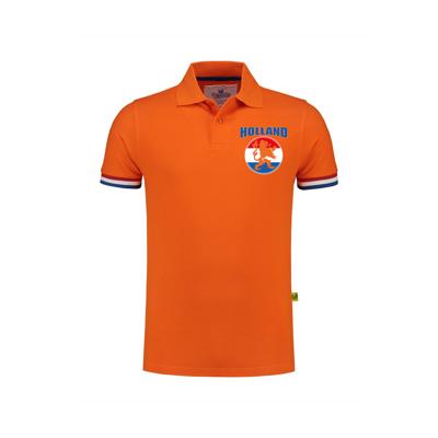 Luxe Holland supporter poloshirt - oranje - met leeuw vlagcirkel op borst - voor heren