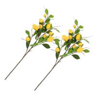 Kunstbloem citrusfruit tak citroen - 2x - 90 cm - geel - losse steel - Kunst zijdebloemen