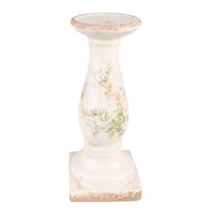 Clayre & Eef Kandelaar 30 cm Roze Beige Keramiek Bloemen