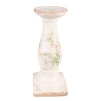 Clayre & Eef Kandelaar 30 cm Roze Beige Keramiek Bloemen