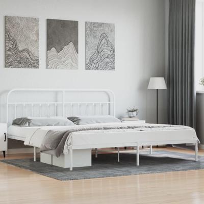 Bedframe met hoofdbord metaal wit 200x200 cm
