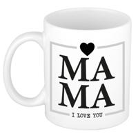 Cadeau koffie/thee mok voor mama - wit/grijs - ik hou van jou - keramiek - Moederdag