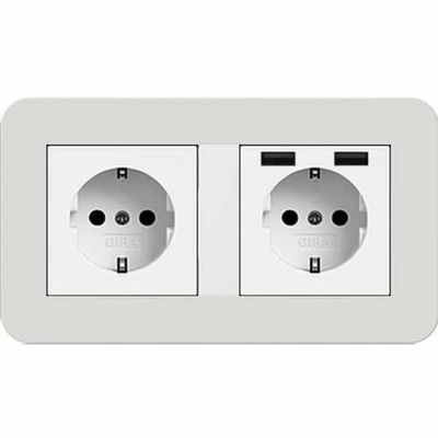 Gira E3 dubbel usb stopcontact lichtgrijs wit