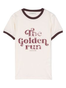 Golden Goose Kids contrast-trim slogan-print cotton T-shirt - Tons neutres