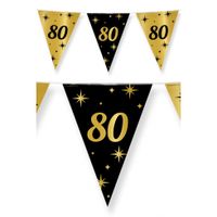 Leeftijd verjaardag feest vlaggetjes 80 jaar geworden zwart/goud 10 meter - thumbnail