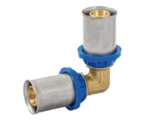 Kirchhoff Messing aansluithoek 90°, blank, 26 mm, perskoppeling voor meerlagenbuis - 988714355