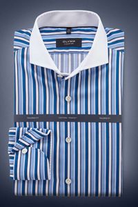 OLYMP SIGNATURE Tailored Fit Overhemd blauw/wit, Gestreept