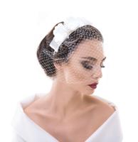 Retro Wedding Hair Tiara Sluier & Bloemen Wit