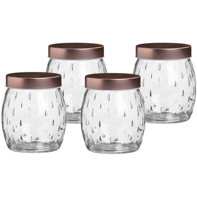 Voorraadpot/bewaarpot Beau - 4x - 1L - glas - koperen deksel - D13 x H13 cm Voorraadpot/bewaarpot Beau - 4x - 1L - glas - koperen deksel - D13 x H13 cm