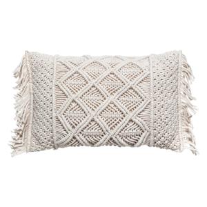 Sierkussen Macrame Ibiza voor binnen - ivoor wit - 30 x 50 cm - katoen/polyester