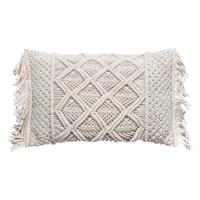 Sierkussen Macrame Ibiza voor binnen - ivoor wit - 30 x 50 cm - katoen/polyester