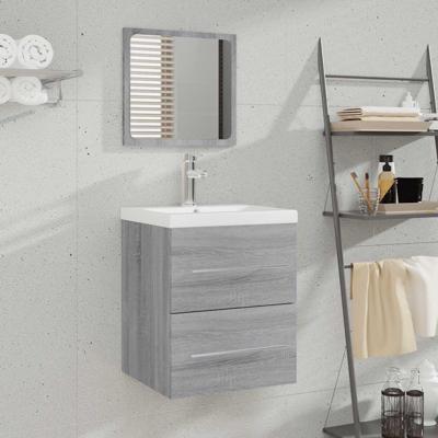 Badkamerkast met spiegel 41x38,5x48 grijs sonoma eikenkleurig